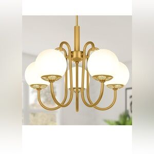 BesLowe Gold Chandelier, 5-Light Mid Century Brass Chandeliers for Dining Room